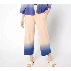 LOGO by Lori Goldstein - Beach to Street Dip Dye Crop Pants - Pink Blue - XL